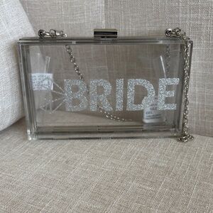 Clear Acrylic 'BRIDE' Clutch with Silver Chain